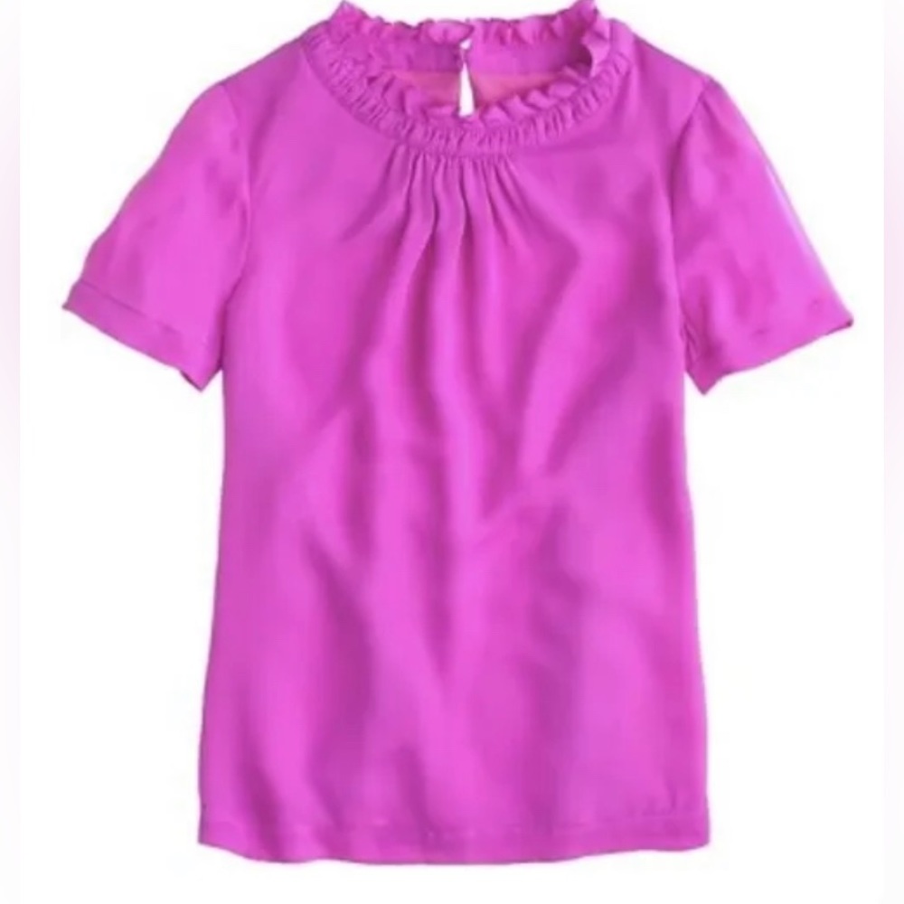 J Crew Silk Ruffle Collar Blouse Vivid Orchid 10
